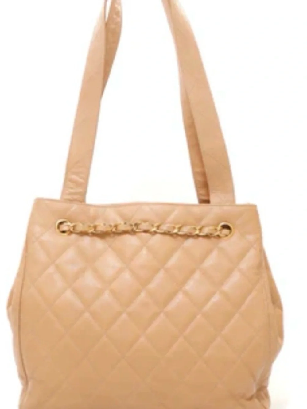 CHANEL Quilted Camel Tote with Gold Chain CC Accent and Turnlock Clasp